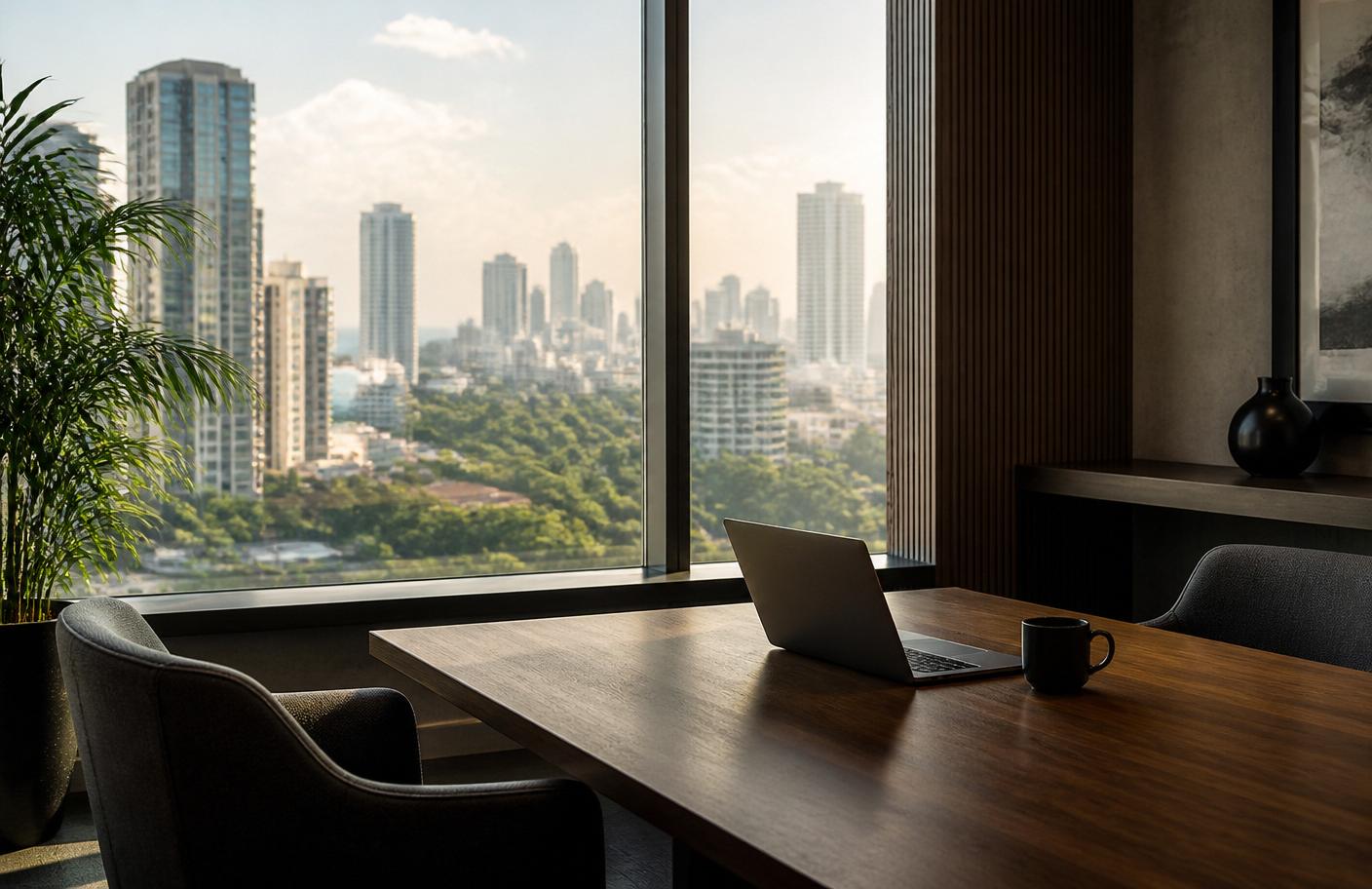 Quiet corner meeting room in a modern Asian city high-rise
