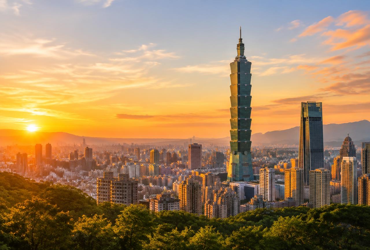 Taipei skyline with Taipei 101 at golden hour